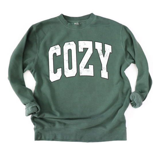 Distressed Cozy Pigment-Dyed Crewneck Sweatshirt