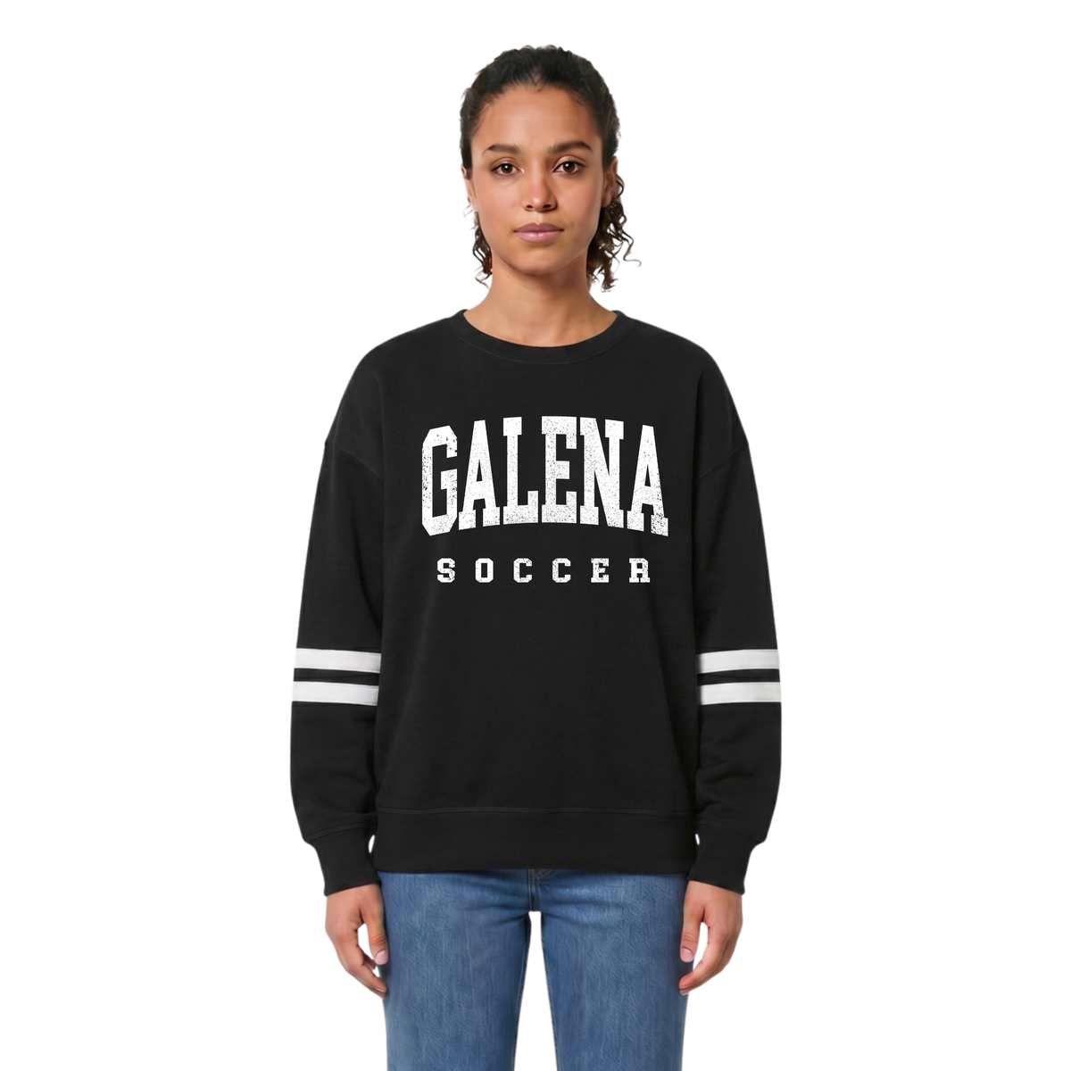 Ladies Striped Boxy Varsity Distressed Galena